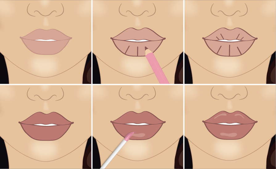 Схема увеличения губ макияжем