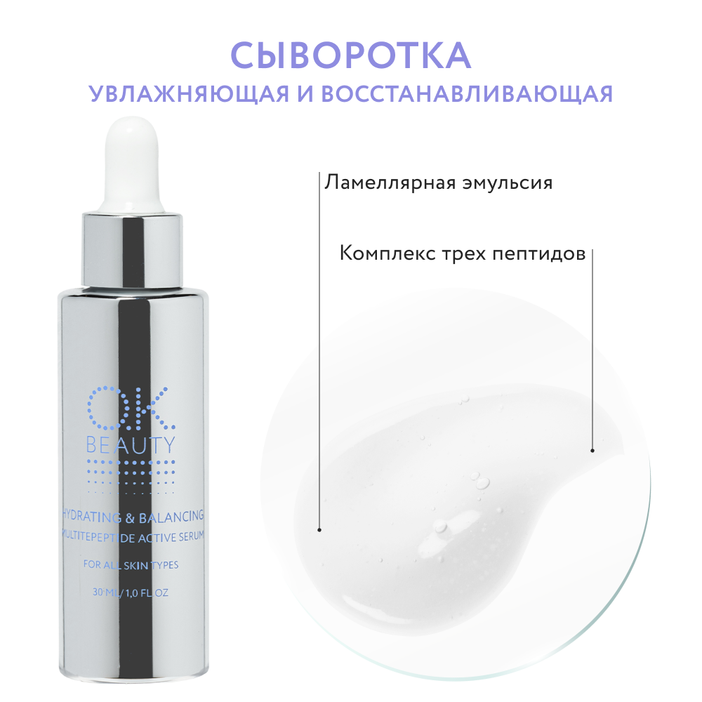 Увлажняющая восстанавливающая сыворотка c пептидным комплексом OK BEAUTY HYDRATING & BALANCING