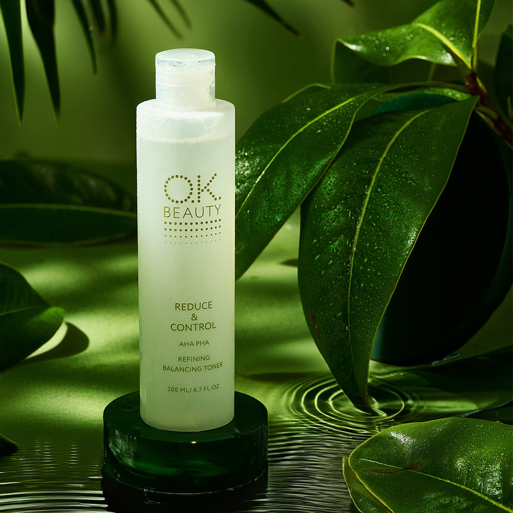 Обновляющий увлажняющий тонер с АНА PНА кислотами и ниацинамидом OK BEAUTY REDUCE & CONTROL AHA PHA REFINING BALANCING TONER