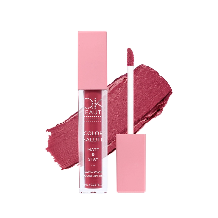 Матовая стойкая жидкая губная помада OK BEAUTY COLOR SALUTE MATT & STAY в оттенке FEVER