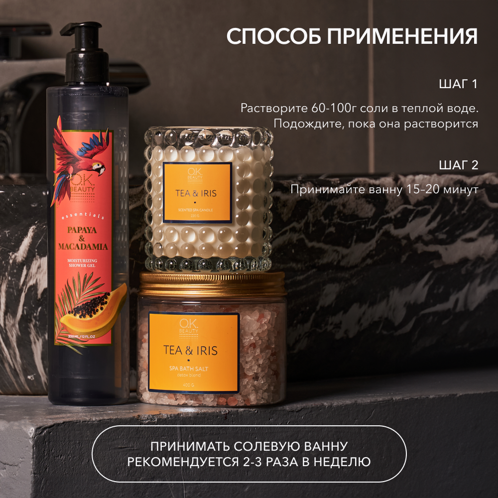 Соль для ванн OK BEAUTY TEA & IRIS SPA BATH SALT DETOX BLEND