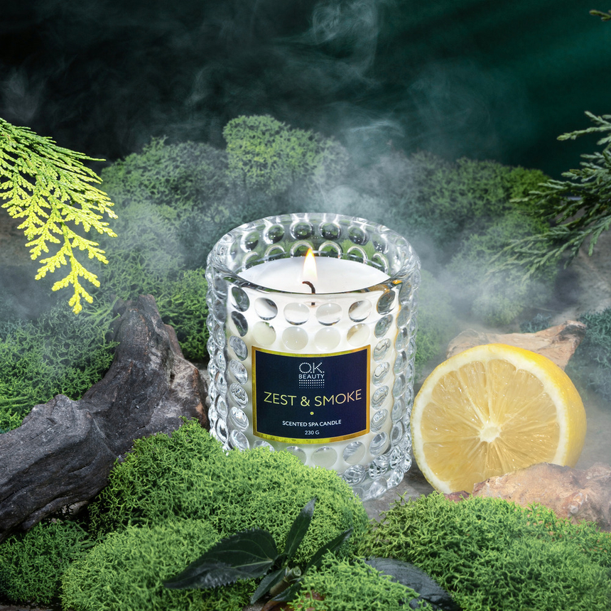 Ароматическая СПА свеча OK BEAUTY SCENTED SPA CANDLE ZEST & SMOKE