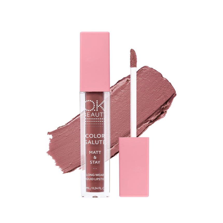 Матовая стойкая жидкая губная помада OK BEAUTY COLOR SALUTE MATT & STAY в оттенке AMBER