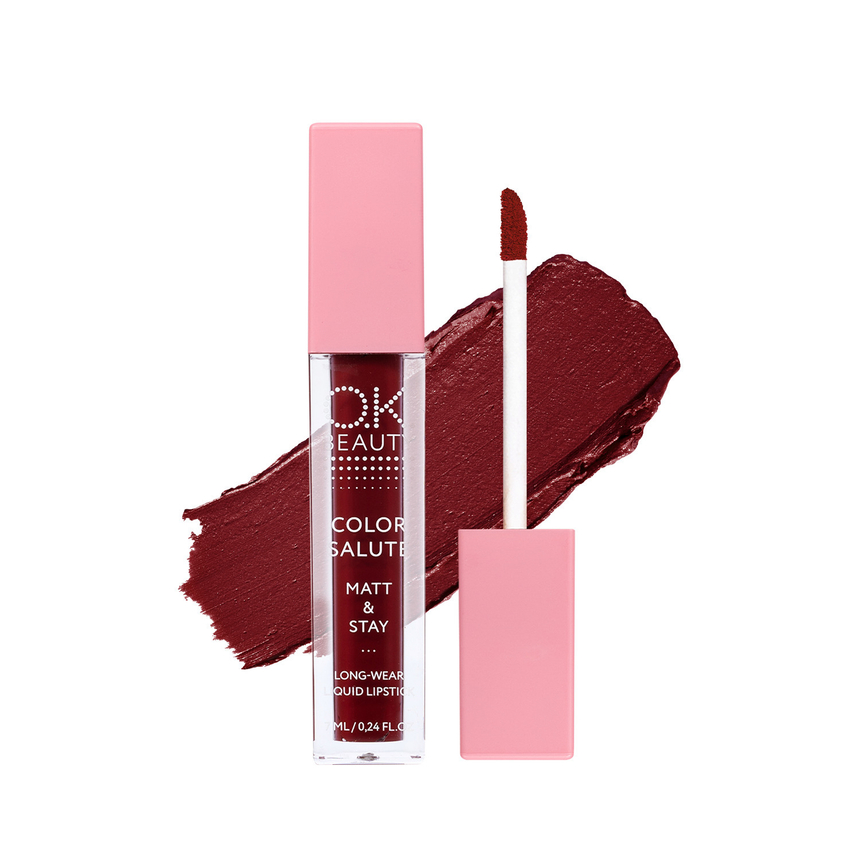 Матовая стойкая жидкая губная помада OK BEAUTY COLOR SALUTE MATT & STAY в оттенке WILD