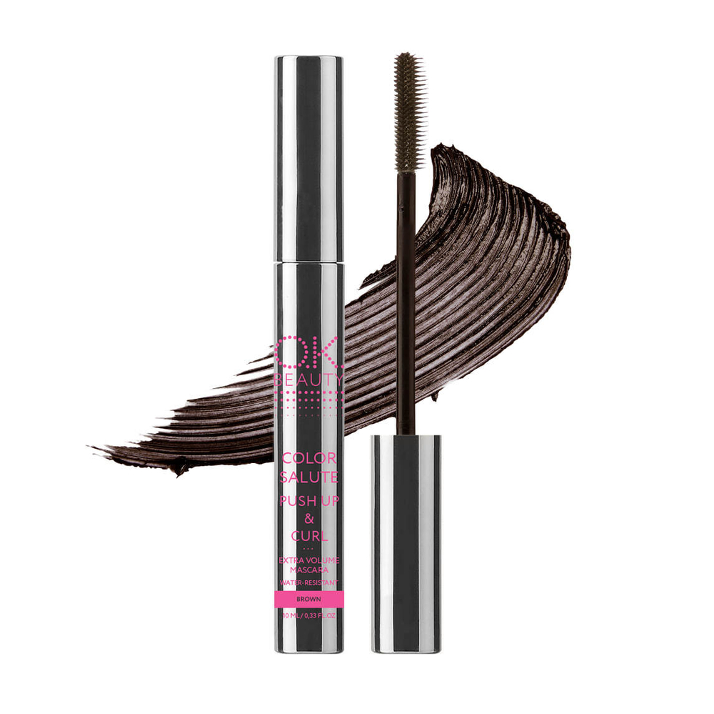 Подкручивающая тушь для придания объема OK BEAUTY COLOR SALUTE PUSH UP & CURL EXTRA VOLUME MASCARA тон Brown
