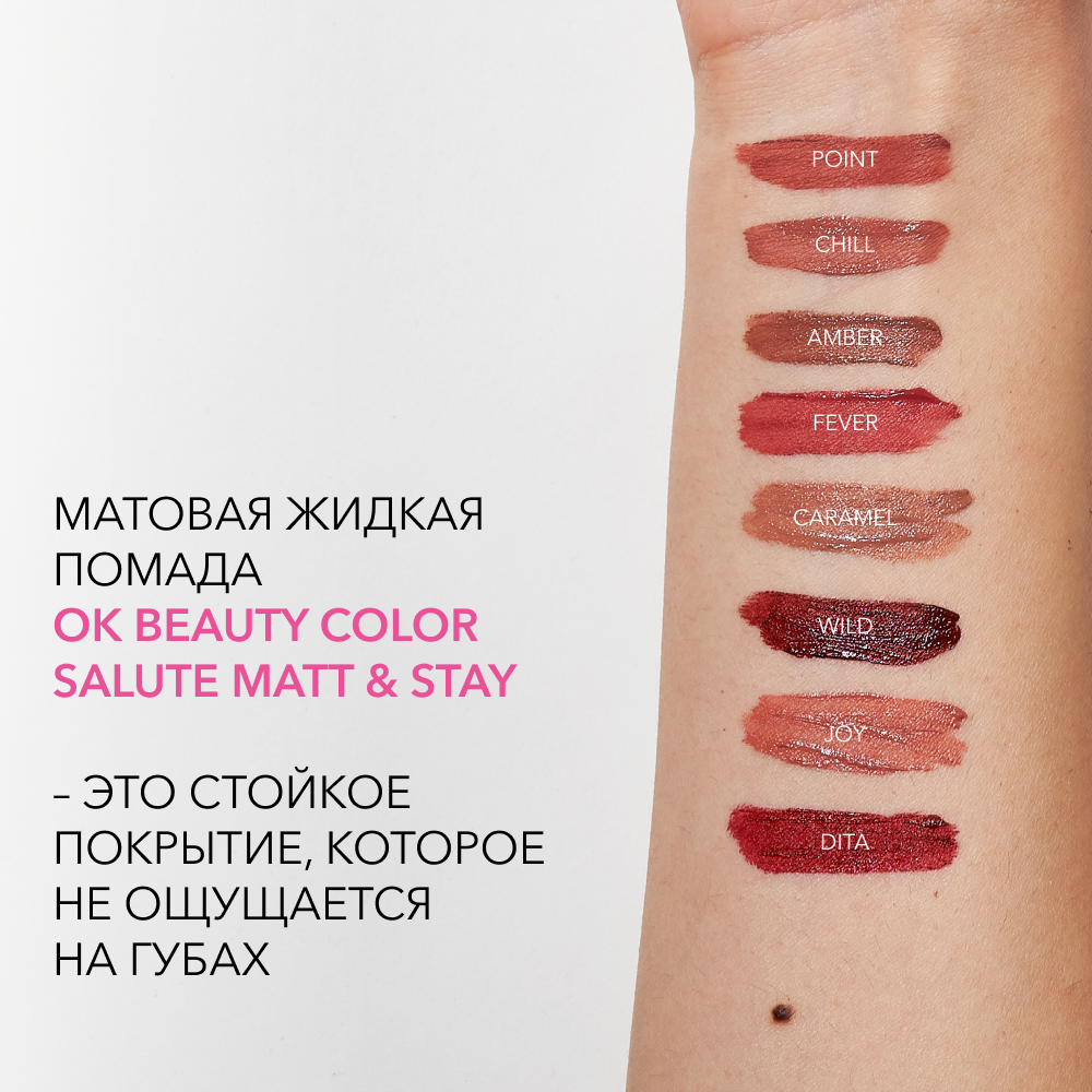 Матовая стойкая жидкая губная помада OK BEAUTY COLOR SALUTE MATT & STAY в оттенке POINT
